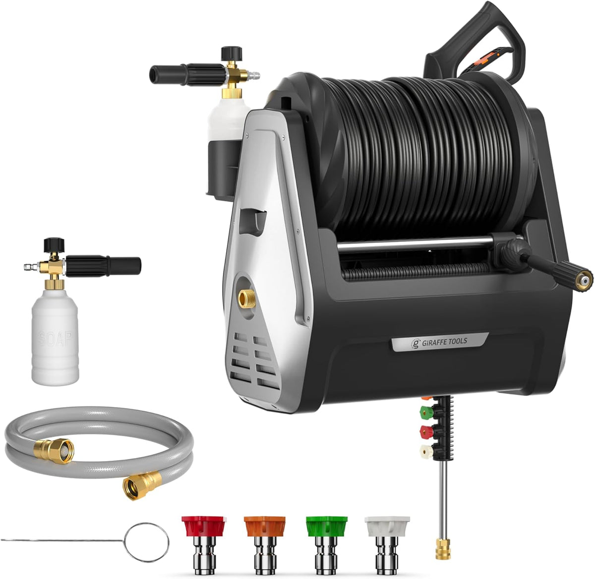 Giraffe Tools Wall Mounted Electric Pressure Washer, 1800W, 2900 PSI, 2.2 GPM, 100 ft Hose, 5 Nozzles