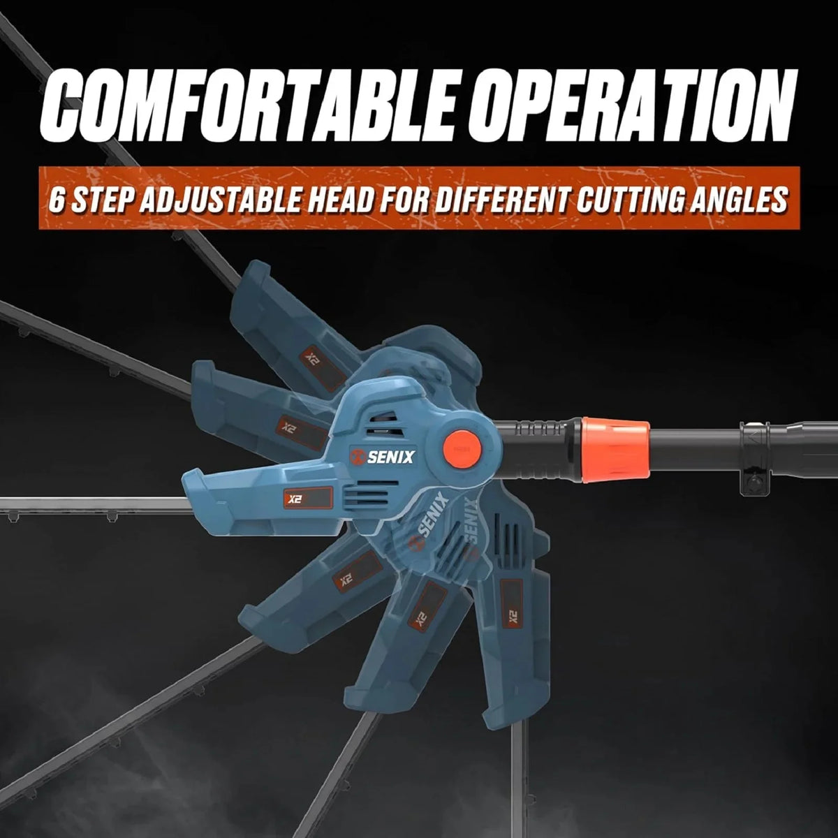 SENIX Cordless Pole Hedge Trimmer, 20 Volt Max, 18-Inch Cutting, 21-Inch Blade - HTPX2-M