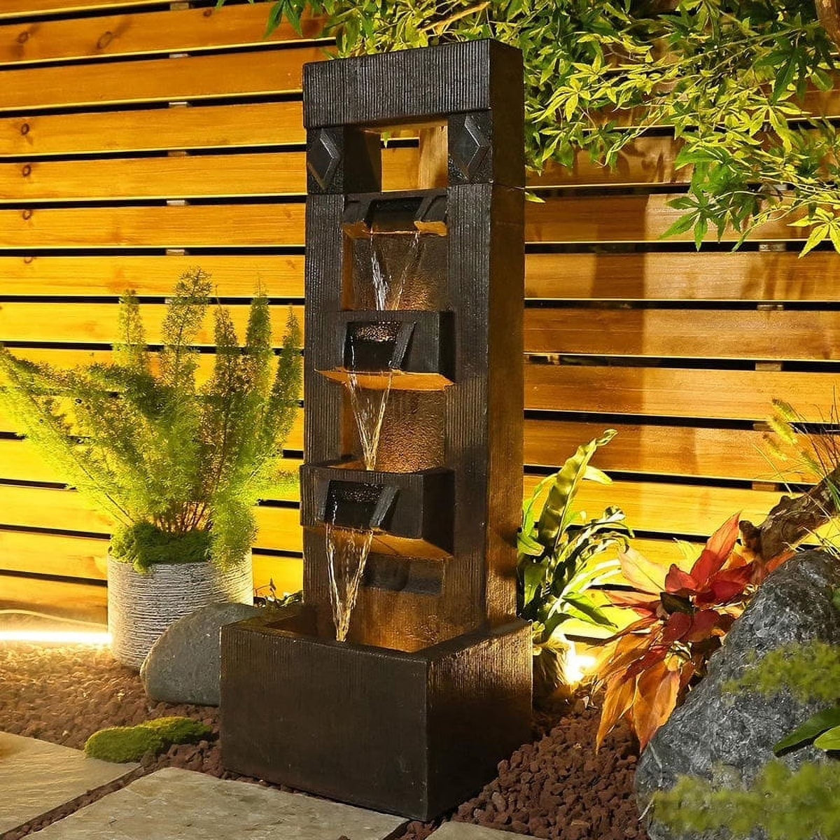 4 Floor-Standing Water Fountain With LED Lights For Garden, Patio, And Living Room