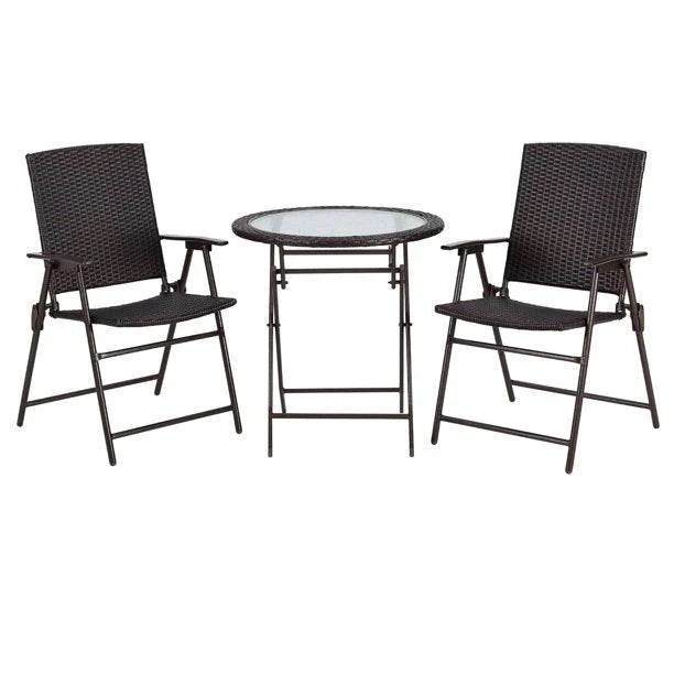 Ulax Furniture 3-Piece Wicker Folding Bistro Set With Balcony Table And Chairs