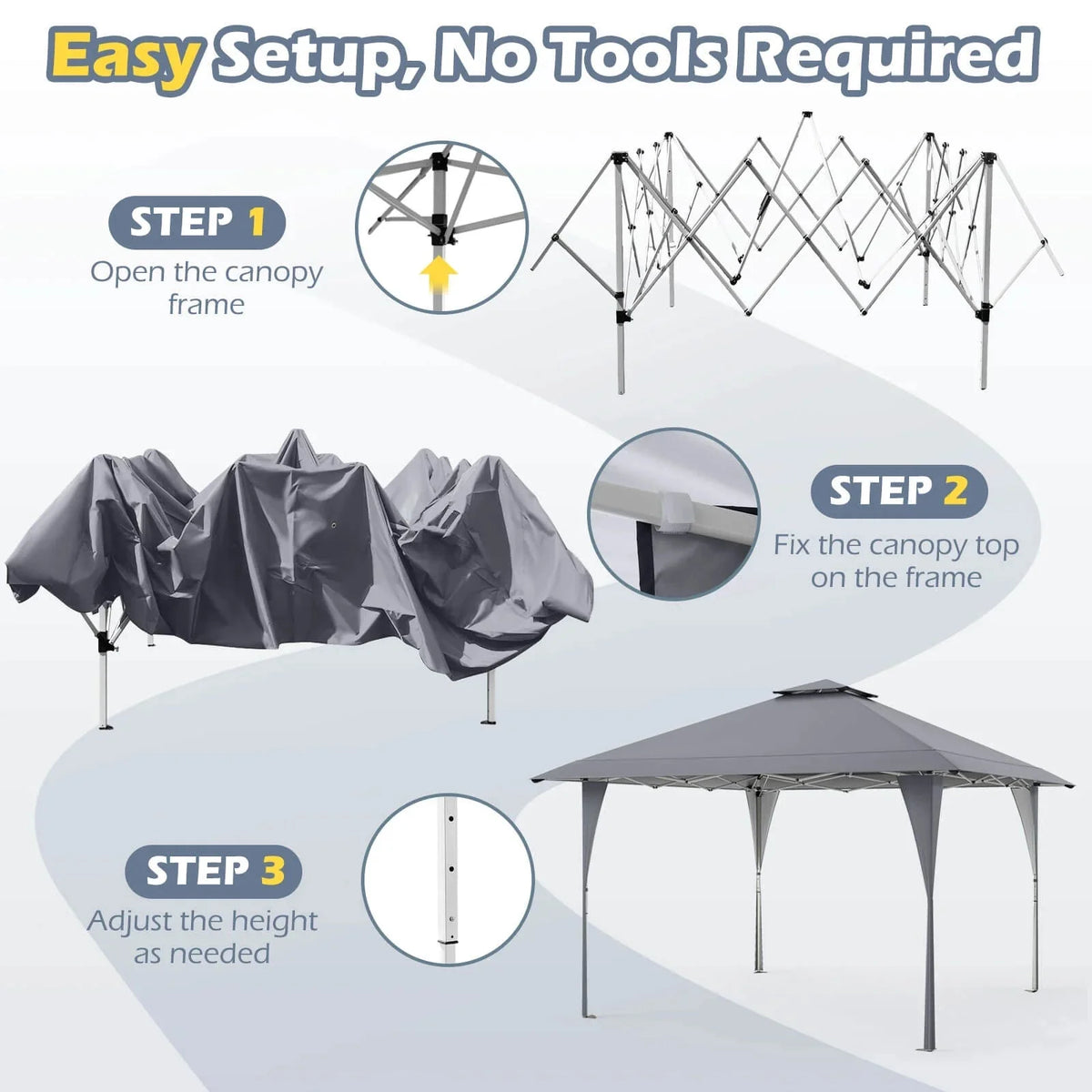 Costway Pop-Up Gazebo Outdoor Canopy Tent, 13 x 13 ft, Gray