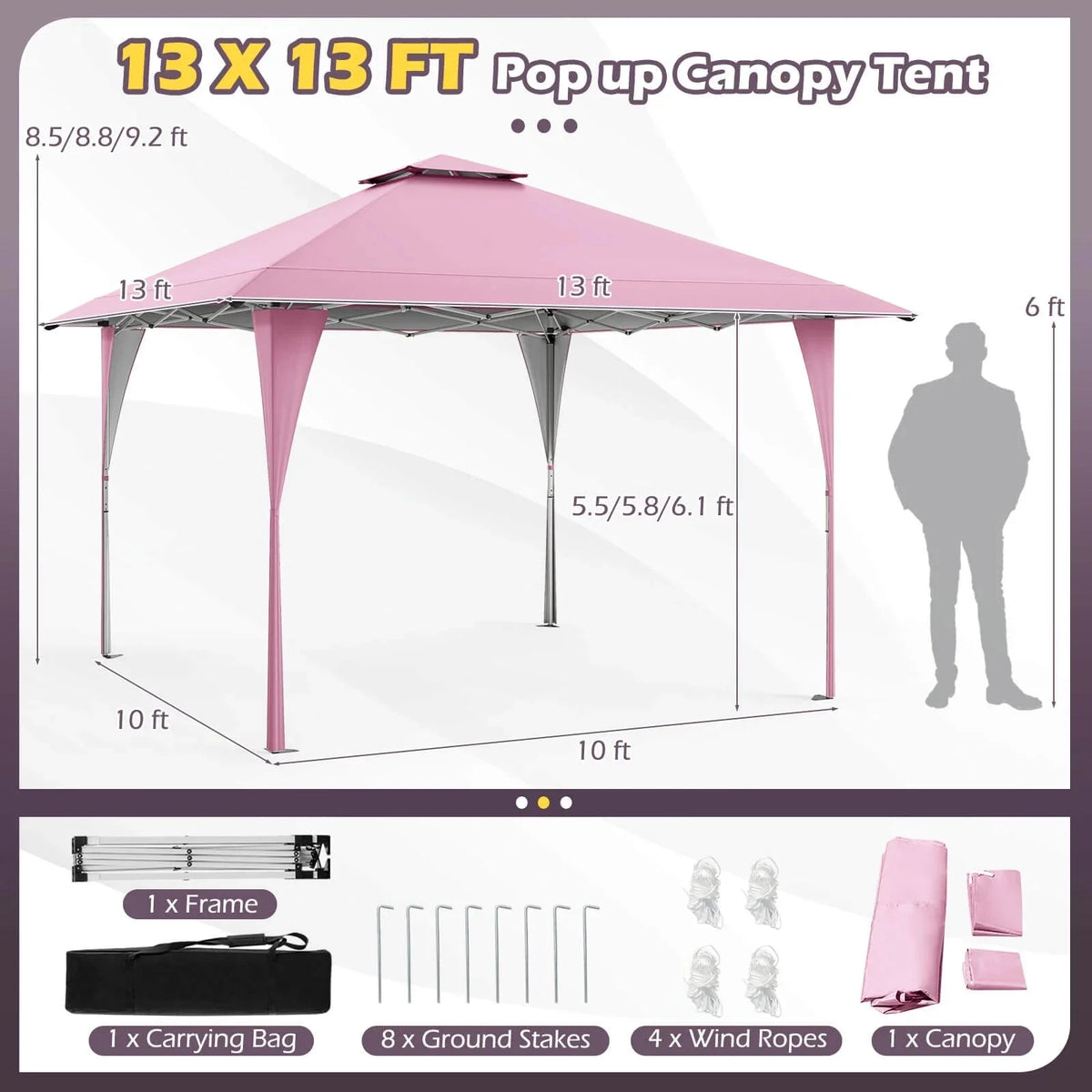 Costway Pop-Up Gazebo Outdoor Canopy Tent, 13 x 13 ft, Gray