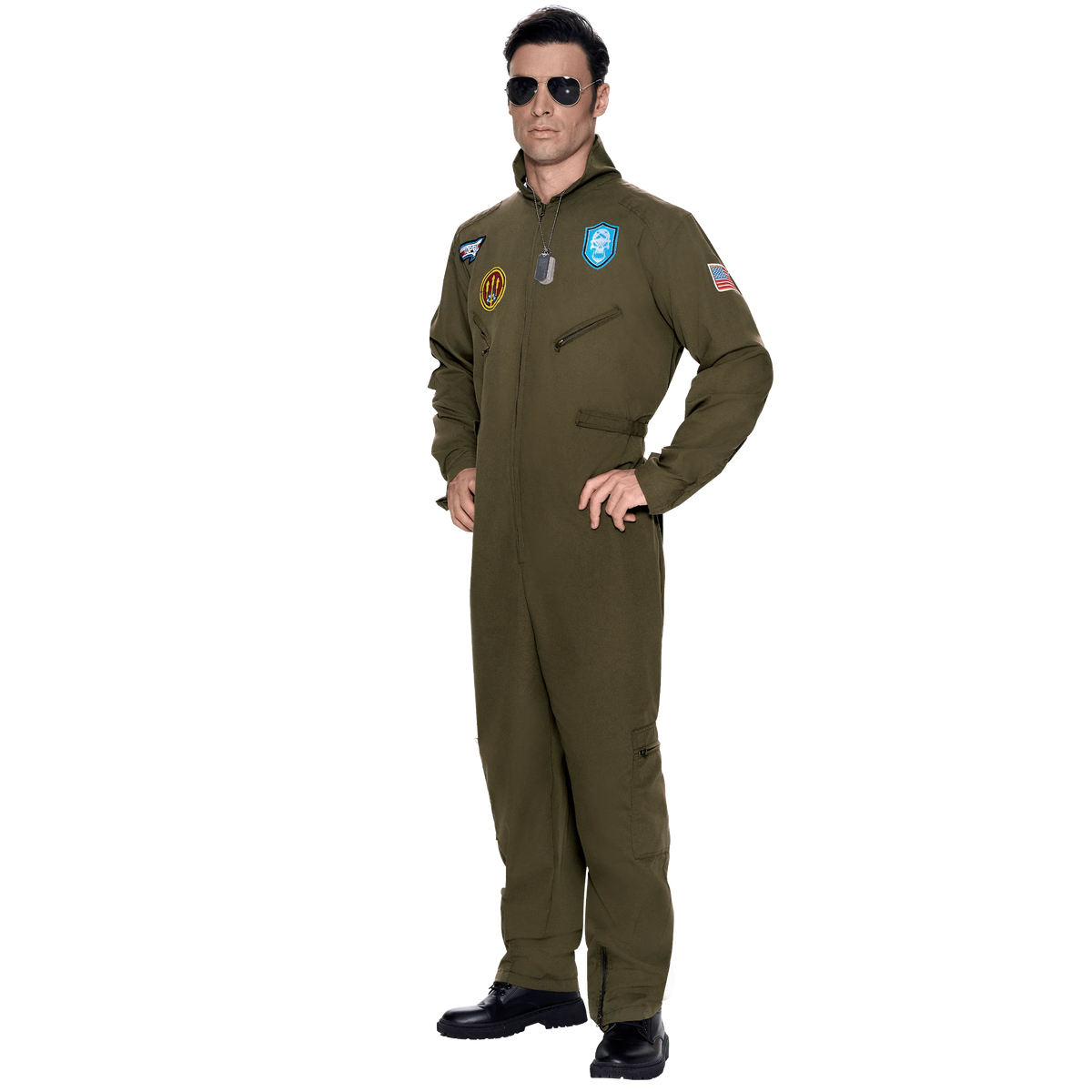 Joyfy Flight Pilot Costume for Adults Pilots Uniform Costume Movie Icon Green Jumpsuit for Men Halloween Party Fancy Dress up Cosplay