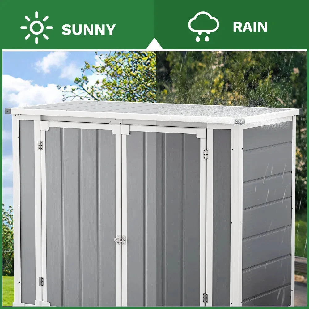Seizeen Outdoor Resin Storage Shed, 41 Cu. Ft. / 306 Gal, Gray, 3 Doors With Floor