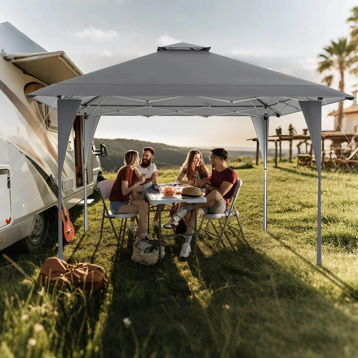 Costway Pop-Up Gazebo Outdoor Canopy Tent, 13 x 13 ft, Gray