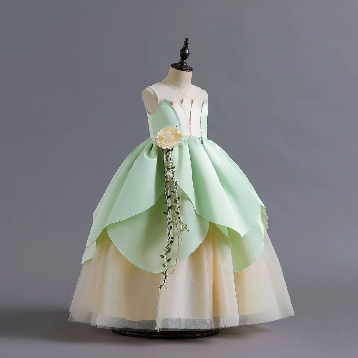 KAWELL Princess Tiana Costume for Girls Birthday Halloween Dress Up Outfits with Accessories