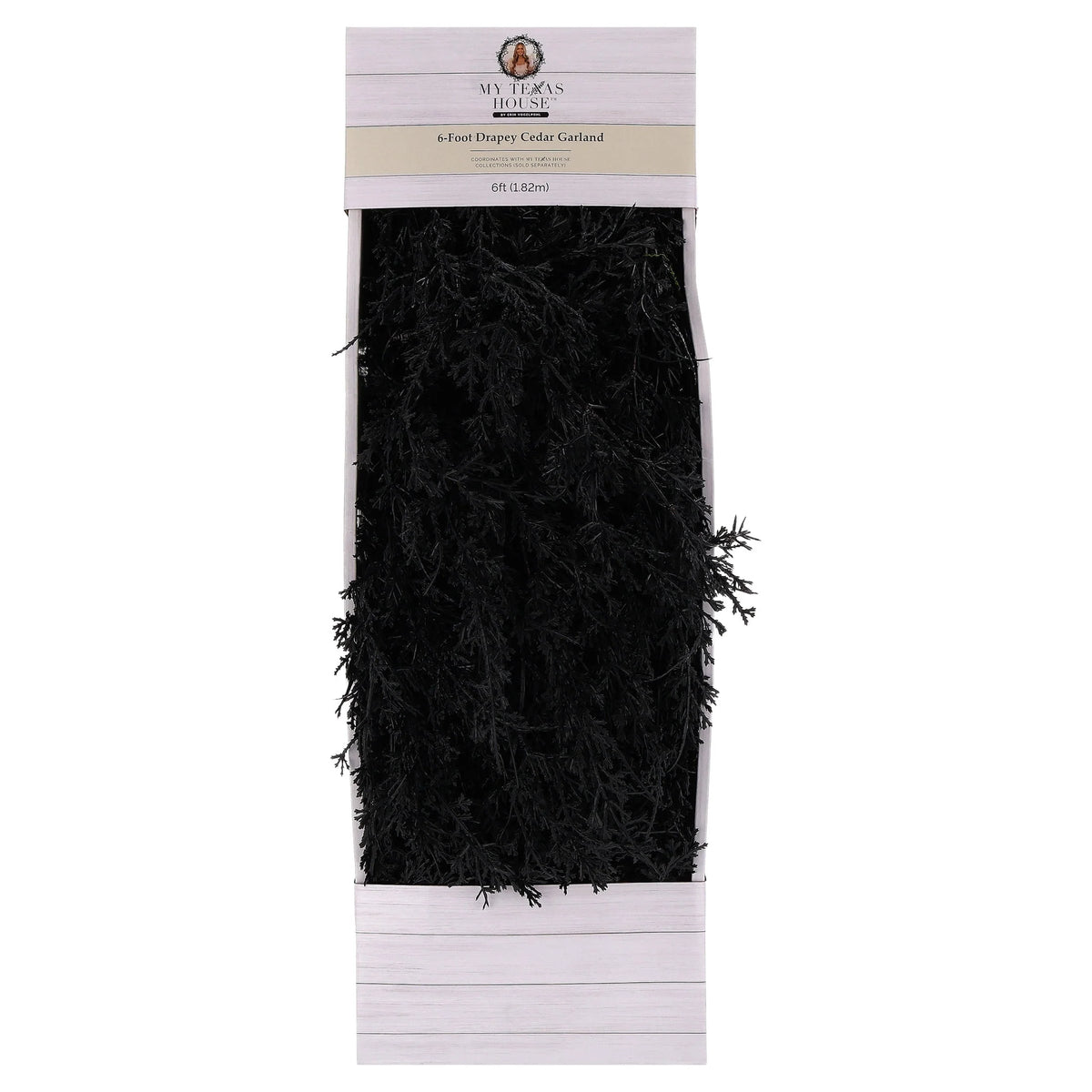 My Texas House Halloween Drapey Faux Cedar Garland, Black, 6'