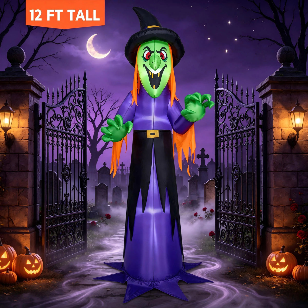 Joyfy 12 ft Giant Halloween Inflatable Pumpkin Ghost Vampire with Skull Decoration with Built-in LEDs, Ghost Halloween Decorations Outdoor Blow Up Yard Lawn Decoration