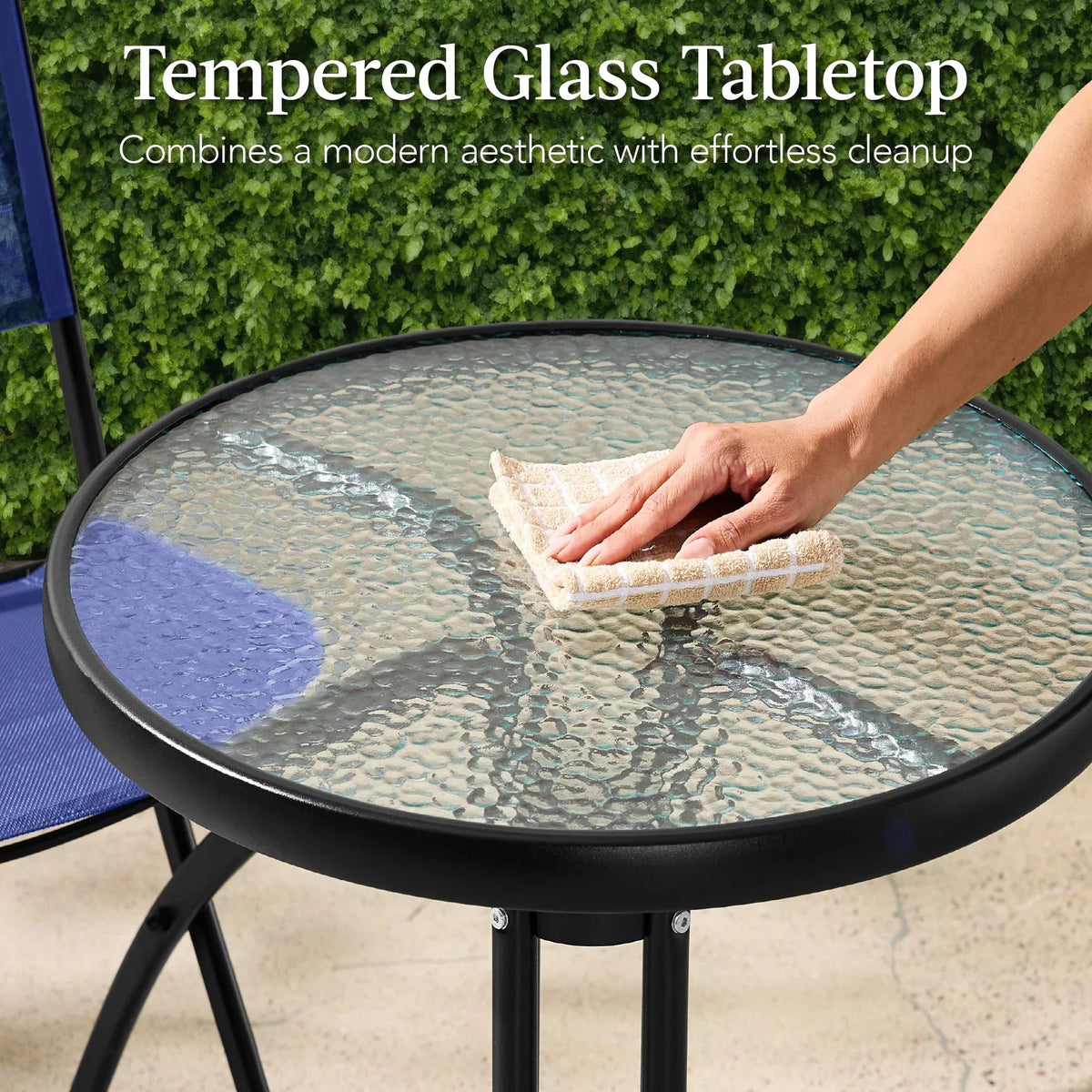 Best Choice Products 3-Piece Patio Bistro Dining Set With Glass Tabletop And Folding Chairs - Gray
