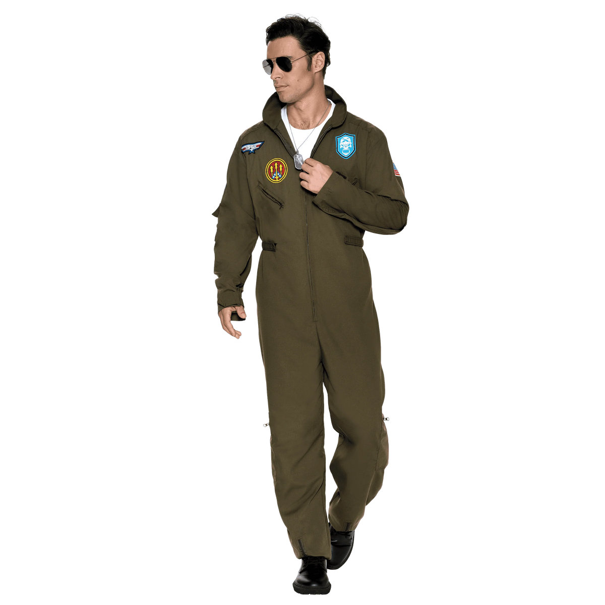 Joyfy Flight Pilot Costume for Adults Pilots Uniform Costume Movie Icon Green Jumpsuit for Men Halloween Party Fancy Dress up Cosplay