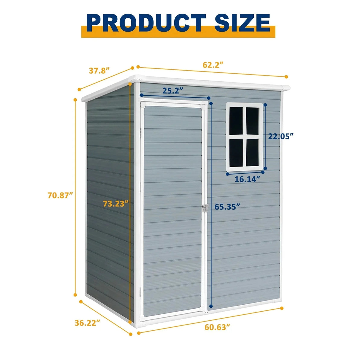 Seizeen Outdoor Resin Storage Shed, 41 Cu. Ft. / 306 Gal, Gray, 3 Doors With Floor