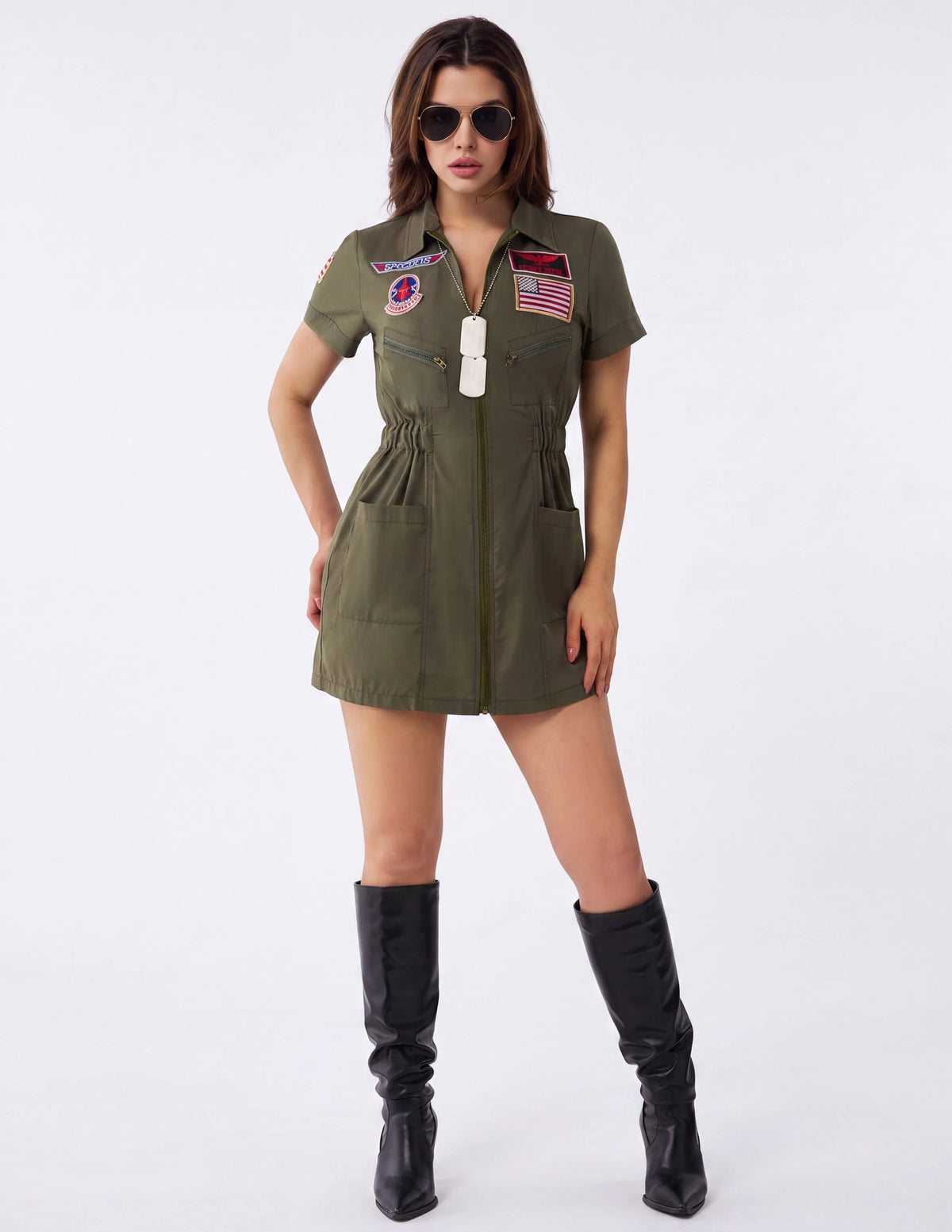 Joyfy Flight Pilot Costume for Adults Pilots Uniform Costume Movie Icon Green Jumpsuit for Men Halloween Party Fancy Dress up Cosplay