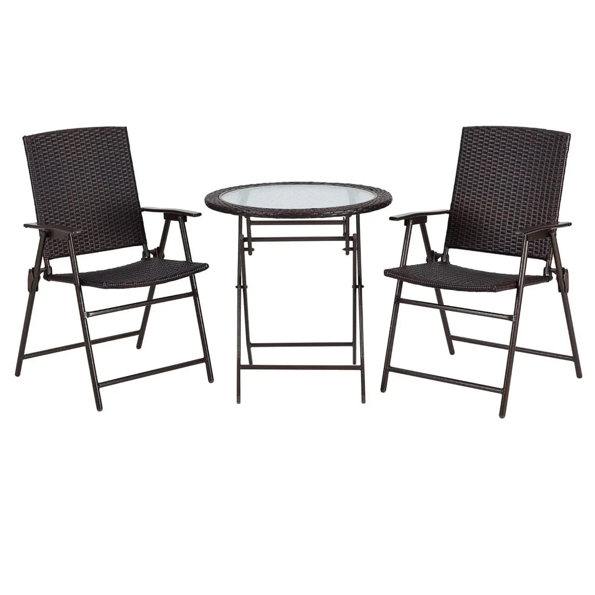 Ulax Furniture 3-Piece Wicker Folding Bistro Set With Balcony Table And Chairs
