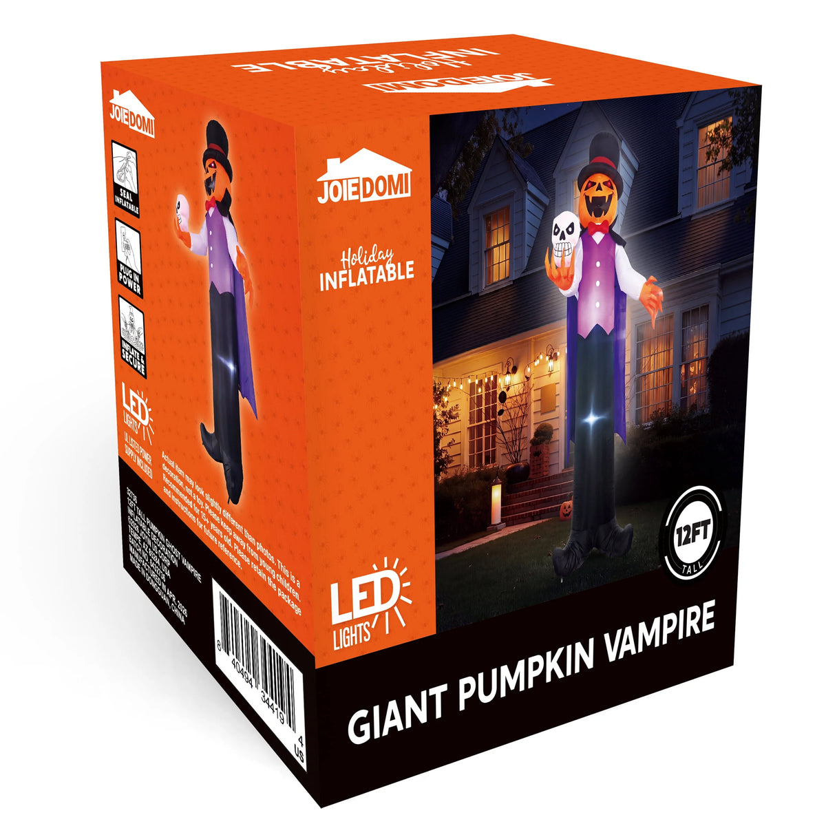 Joyfy 12 ft Giant Halloween Inflatable Pumpkin Ghost Vampire with Skull Decoration with Built-in LEDs, Ghost Halloween Decorations Outdoor Blow Up Yard Lawn Decoration