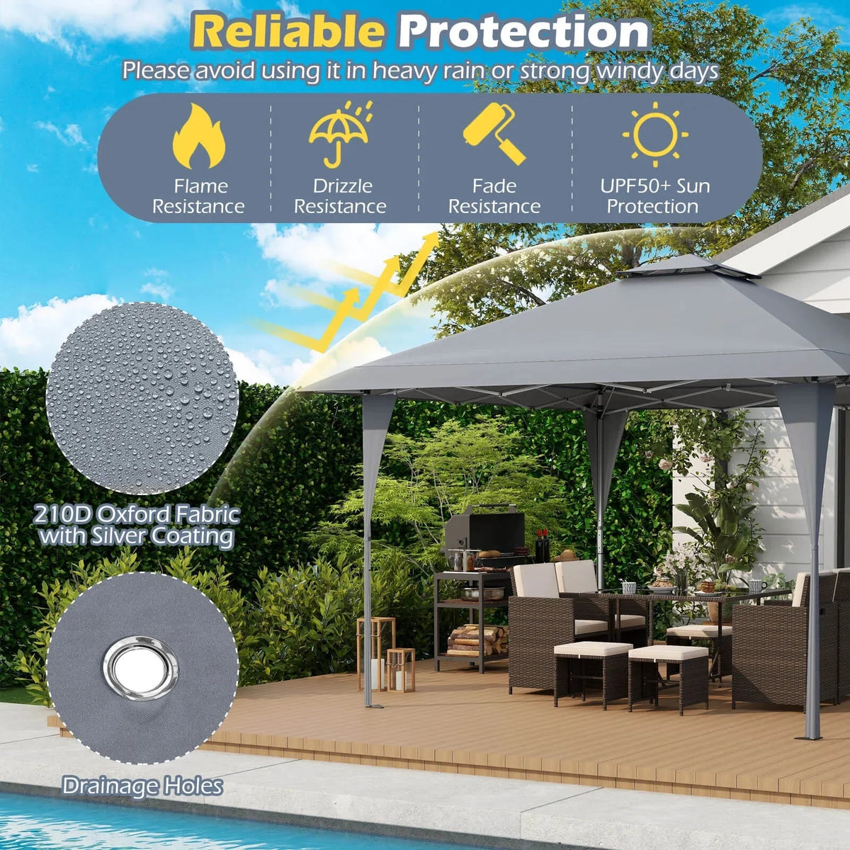 Costway Pop-Up Gazebo Outdoor Canopy Tent, 13 x 13 ft, Gray