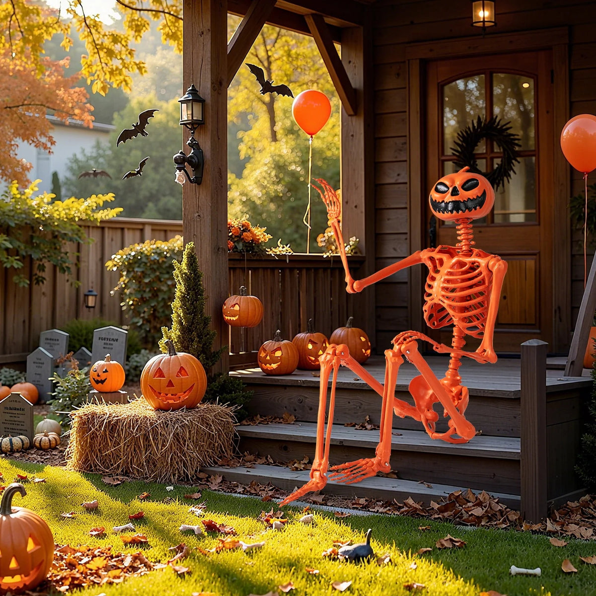 Costway 5.5 FT Poseable Halloween Skeleton Life-Size Decoration with Movable Joints Pink