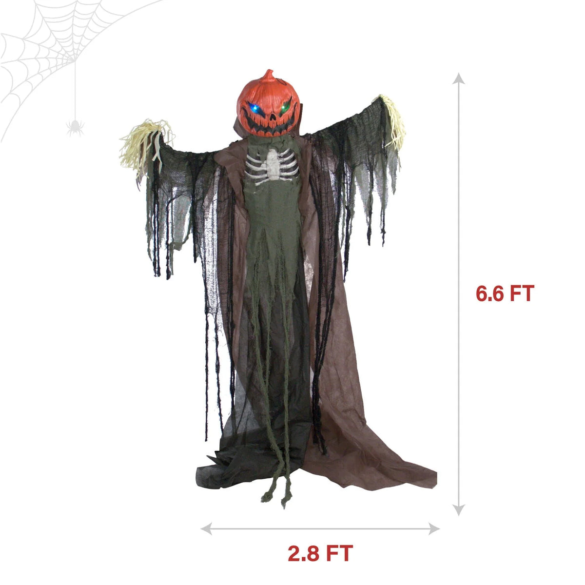 Haunted Hill Farm Life-Size Poseable 6.7-Ft. Pumpkin Scarecrow with Lights and Sound, Indoor or Covered Outdoor Halloween Decoration