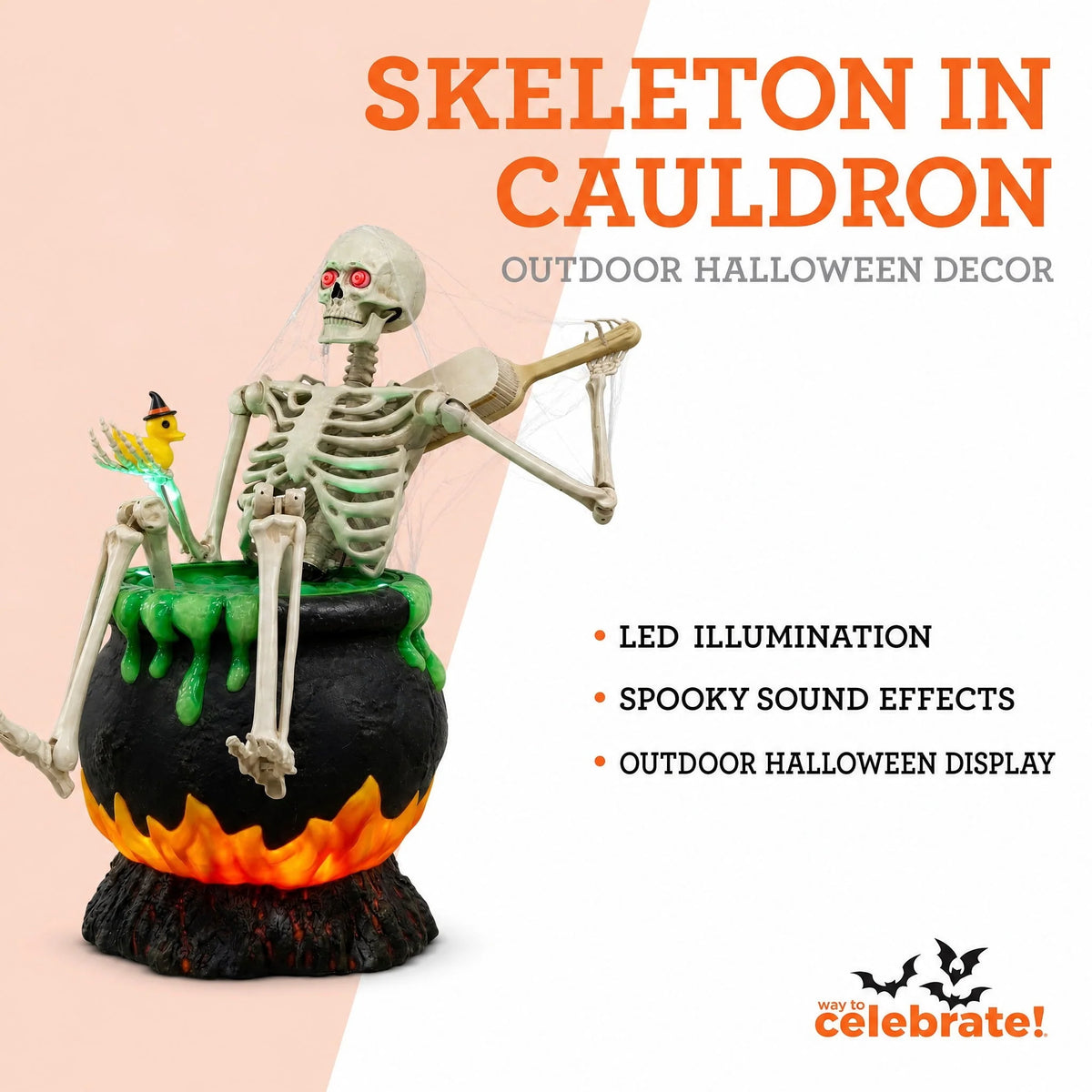 Way To Celebrate Animated Skeleton in Cauldron Halloween Outdoor Decor, 43 in