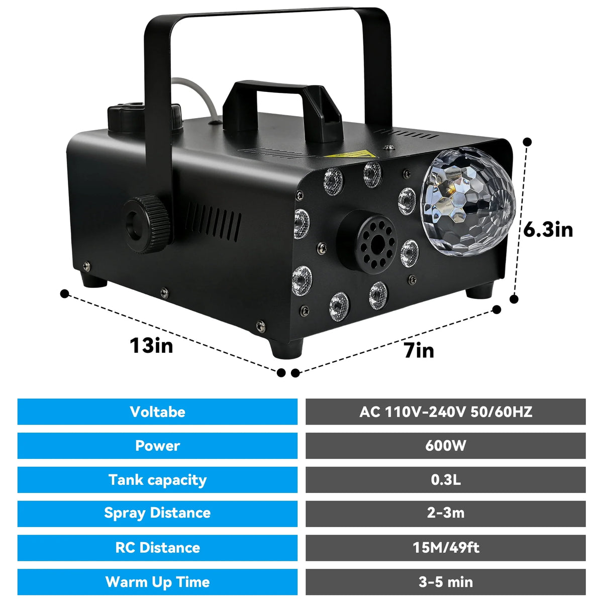 Yexmas 600W Fog Machine with Disco Ball & 8 RGB LED Lights – 2000CFM and Remote Control for Parties, Weddings, Halloween & DJ Events