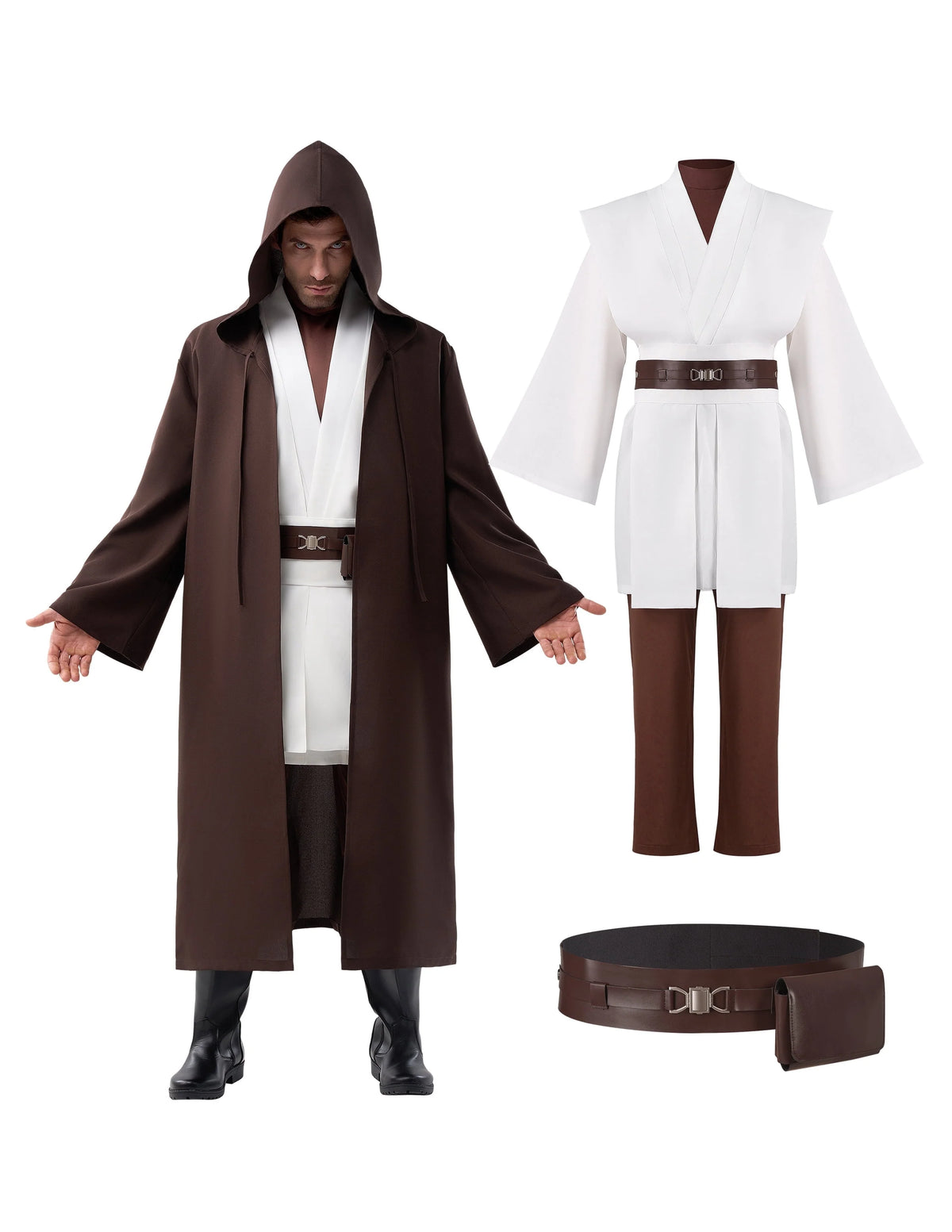 Joyfy Men's Priest Costume Black Priest Father Robe Stole for Halloween Party Dress up Cosplay