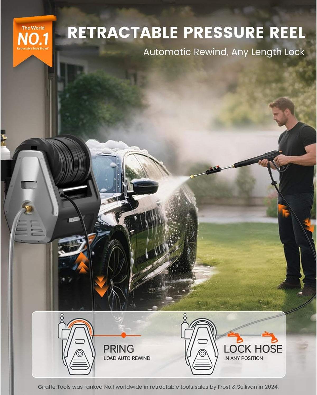Giraffe Tools Wall Mounted Electric Pressure Washer, 1800W, 2900 PSI, 2.2 GPM, 100 ft Hose, 5 Nozzles