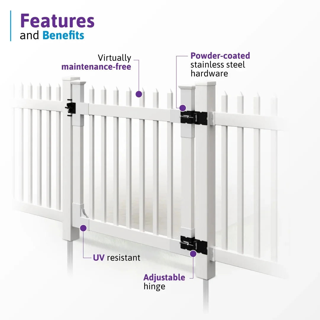 WamBam White Vinyl Picket Fence Panel Kit, 4ft H x 6ft W, 1 Panel + 1 Post - BL19101