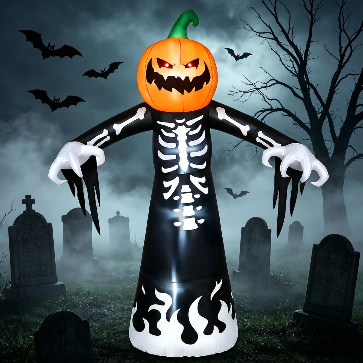 Joyfy 12 ft Giant Halloween Inflatable Pumpkin Ghost Vampire with Skull Decoration with Built-in LEDs, Ghost Halloween Decorations Outdoor Blow Up Yard Lawn Decoration