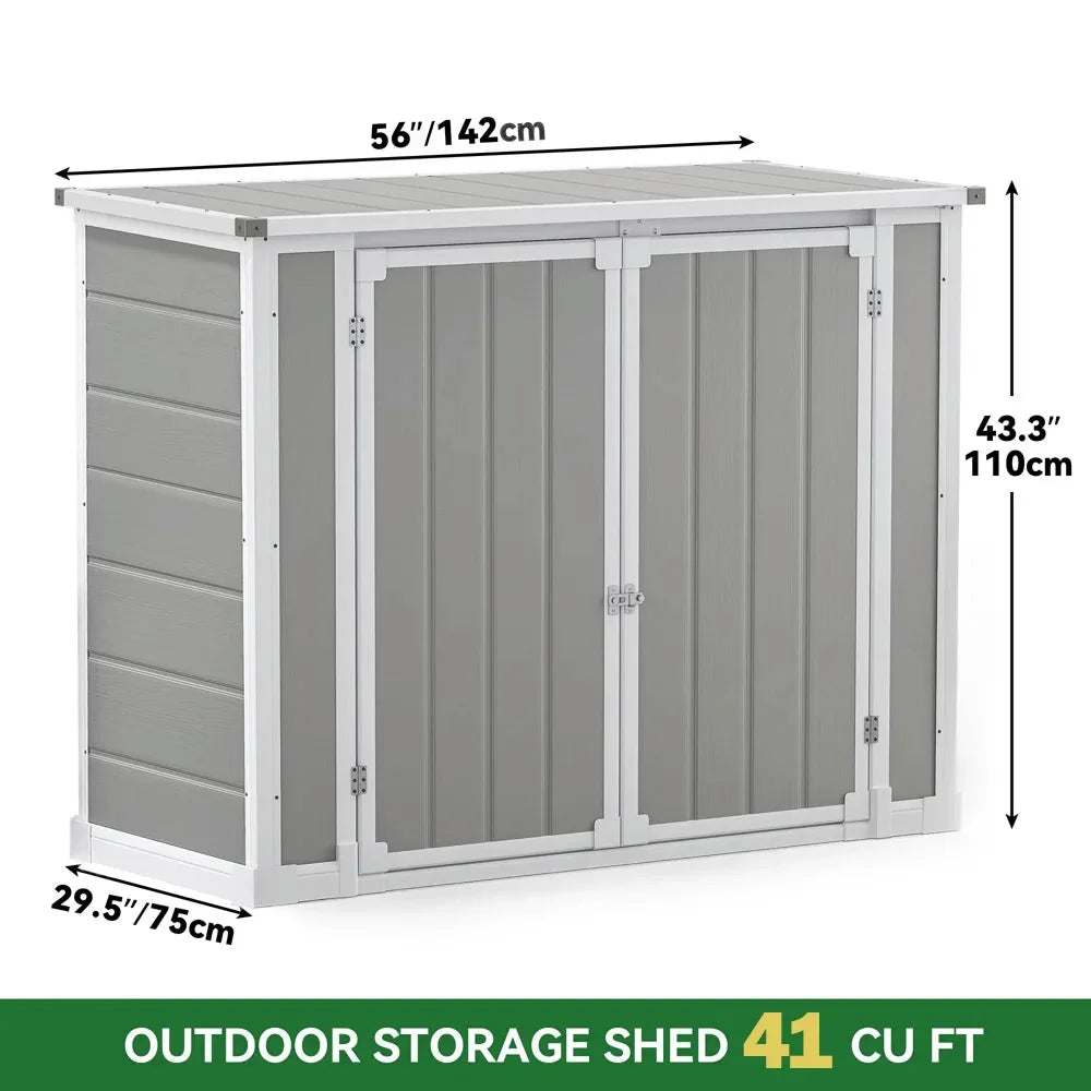 Seizeen Outdoor Resin Storage Shed, 41 Cu. Ft. / 306 Gal, Gray, 3 Doors With Floor