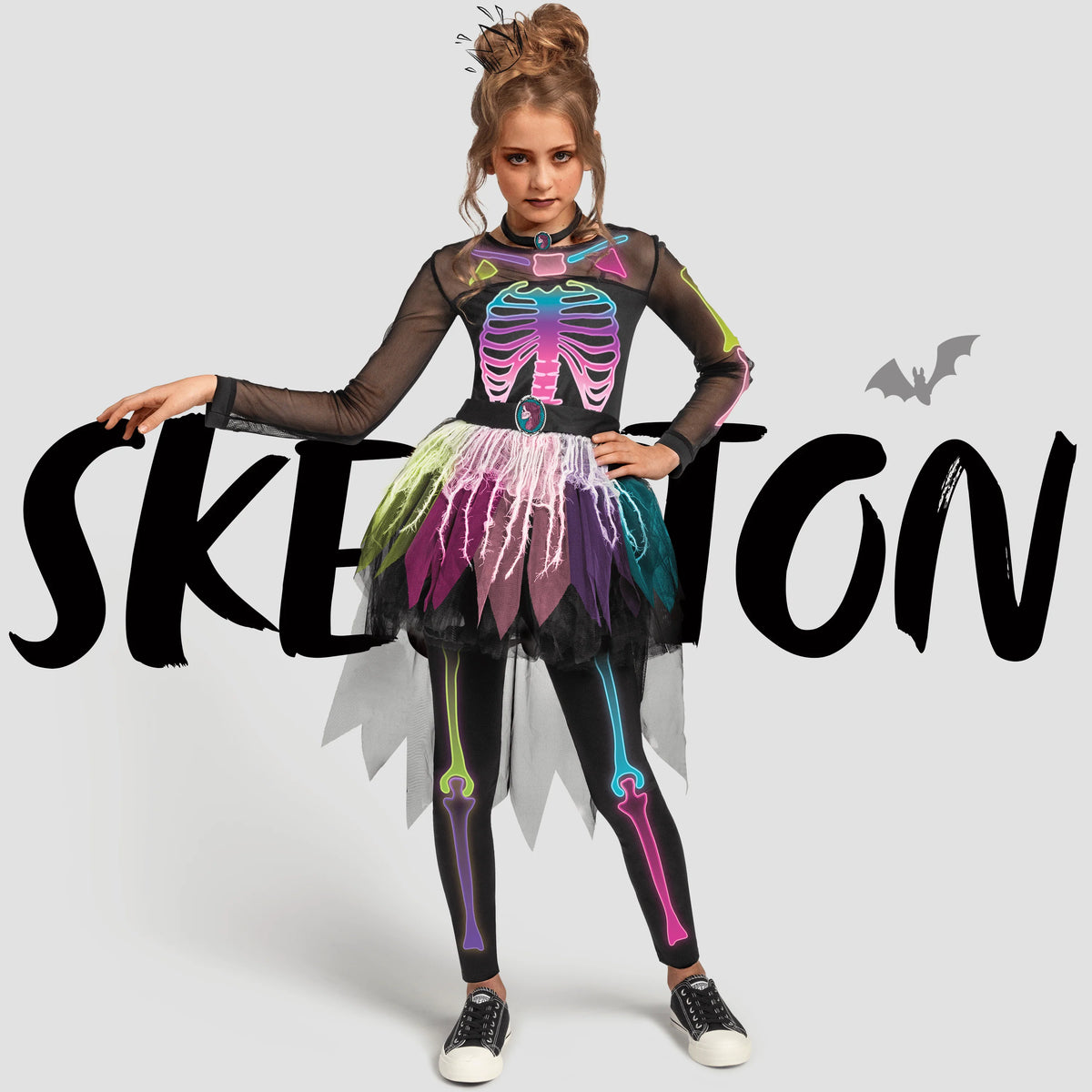 Joyfy Skeleton Tutu Dress for Girls, Skeleton Costume for Kids Halloween Dress Up Party Role Playing Cosplay