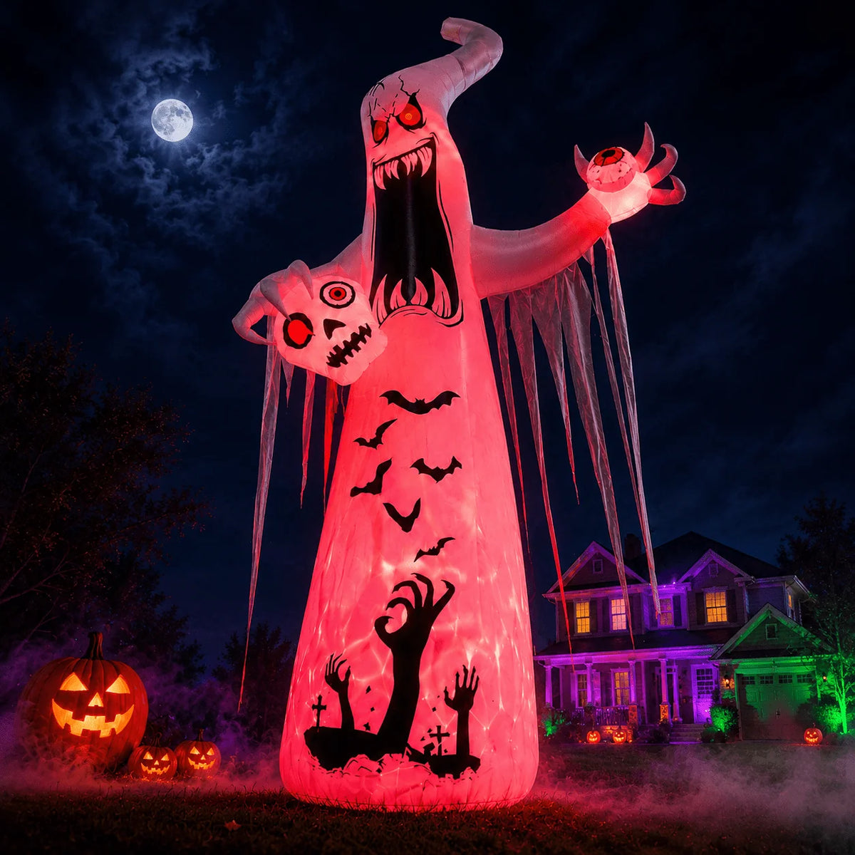 Faburo 12 ft Halloween Inflatable Ghost with Skull and Bleeding Eyeball, Outdoor Blow Up Yard Decoration for Party and Garden
