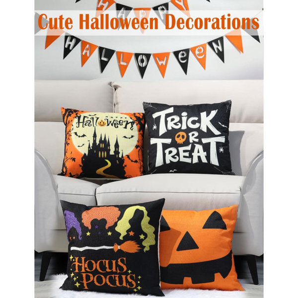 Halloween Decorations Set Of 4 Double-Sided Print Pillow Covers 16" X 16", With 8 Cute Halloween Decor Patterns, Elegant Invisible Zipper, Soft Throw Pillow Covers For Outdoor & Indoor Use