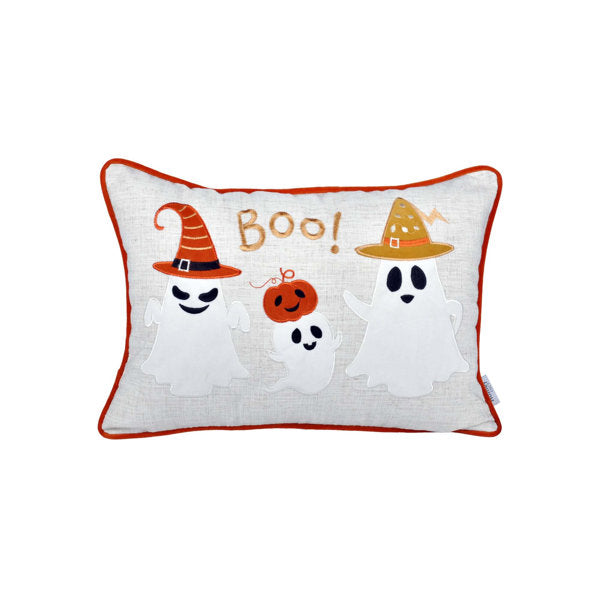 Halloween Boo Ghost Pillow with Embroidered Design, Featuring Removable Cover and Insert for Fall and Seasonal Decorating