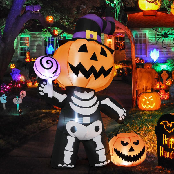 GOOSH 6 FT LED-Lit Halloween Inflatable Pumpkin Head with Skull Body