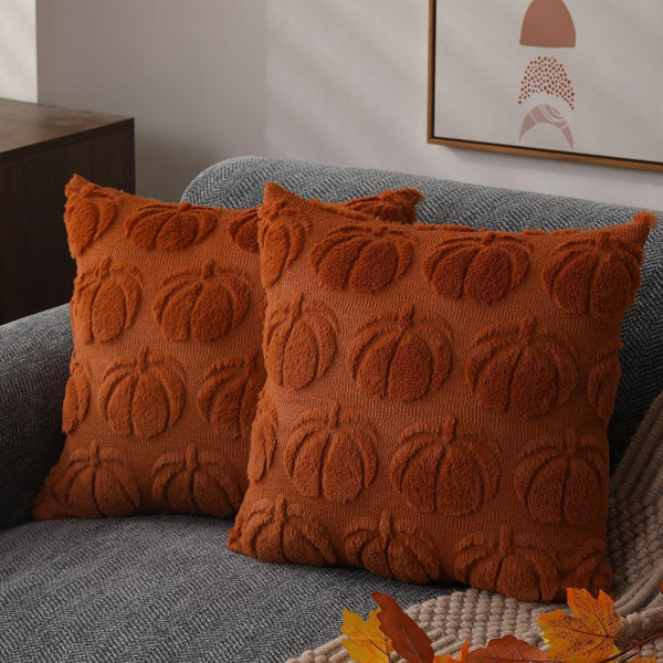 Fall Pillow Covers 20x20 2Pcs Rust Pumpkin Fall Decorations for Home Fall decor Set of 2 Throw Pillow Cases Soft Plush Faux Fur Wool Couch Cushion for Chair Sofa Bedroom Living Room Home Decor