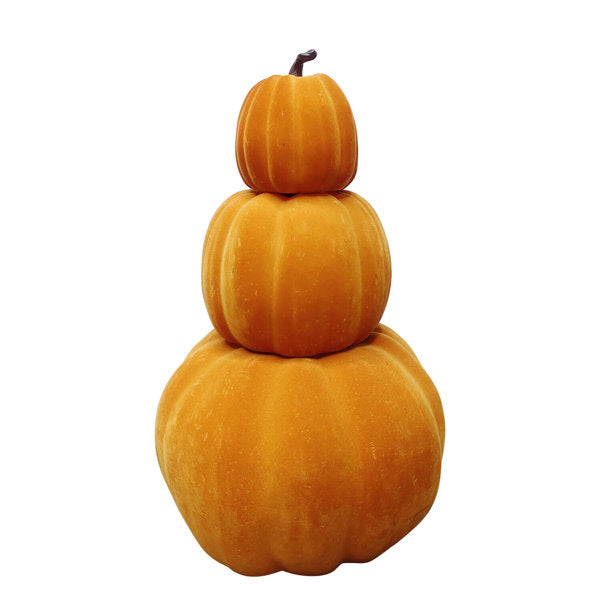 Haunted Hill Farm Flocked Pumpkin Stack with Stakes Halloween Decoration