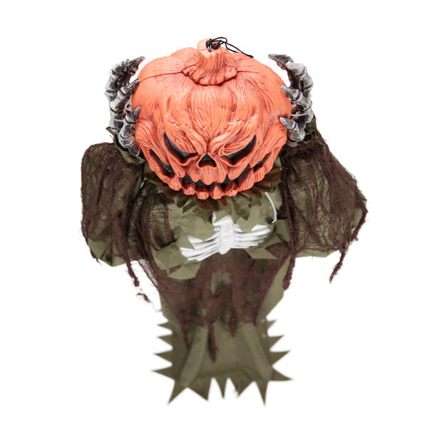 Haunted Hill Farm 5 ft 8 in Standing Pop-Up Head Pumpkin Man Halloween Animatronic with Pop-Up Head and White LED Light