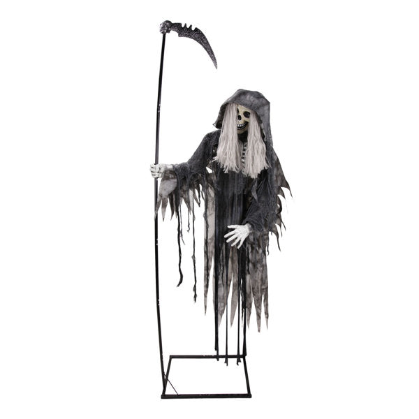 Haunted Hill Farm 7.5 ft Floating Reaper Halloween Animatronic with Moving Head and Red LED Eyes