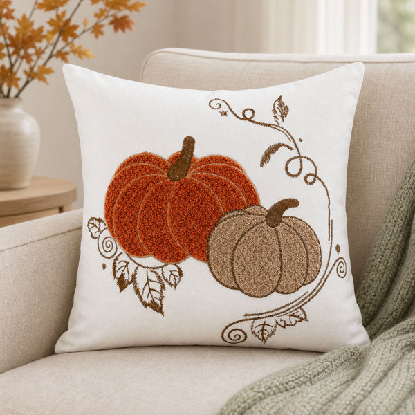 Pumpkin Embroidered Cotton Throw Pillow Set of 2