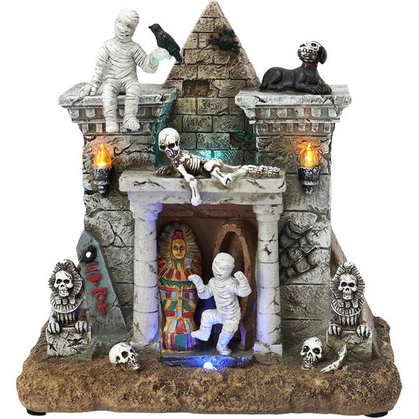 8.66"H Halloween Mummy Pyramid - LED Lights, Music, Battery - Hand-Painted Resin