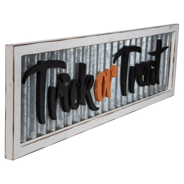 27.5" Silver and White Distressed "Trick or Treat" Halloween Wood Wall Sign