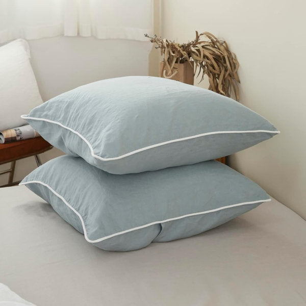 100% Linen Euro Sham Covers With Piping Trim, 26"X26" Pillow Cover Set Of 2