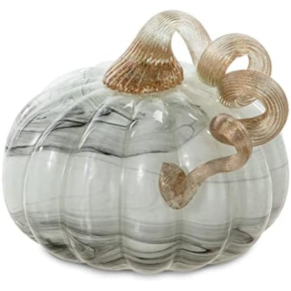 Hand Blown Glass Pumpkin Table Accent For Fall Harvest Decorating For Mother Gray Marble 4.13" H
