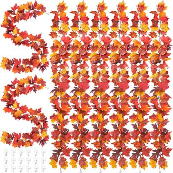 Fall Outdoor Garland, 8 Pack 47.2 FT Hanging Fall Garland, Artificial Maple Indoor Autumn Leaves Garlands, Fall Decorations For Home Thanksgiving Decor Wedding Party Wall Fireplace Mantle