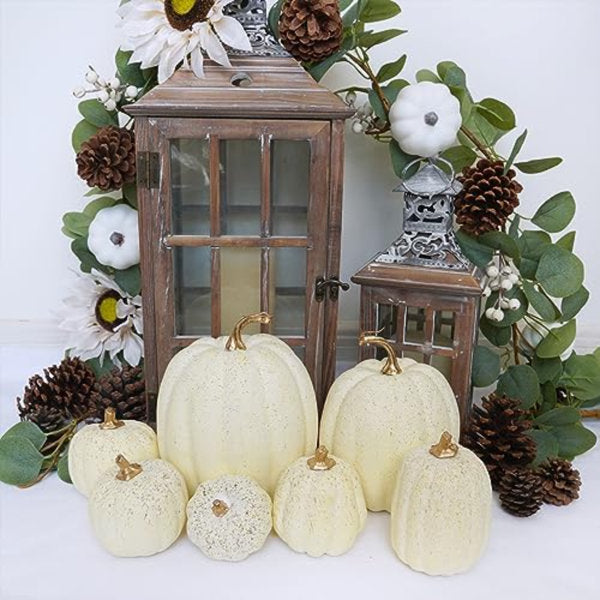 7 Pcs Assorted Sizes Harvest Cream Artificial Pumpkins Faux Cream Pumpkins Foam Decorative Pumpkins For Fall Farmhouse Autumn Wedding Halloween Thanksgiving Rustic Harvest Table Centerpiece