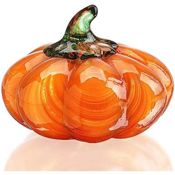 Halloween Glass Pumpkin Collectible Figurine, Blown Glass Pumpkin Fall Decorations For Home Fall Harvest Thanksgiving, Orange Crystal Art Pumpkin Paperweight