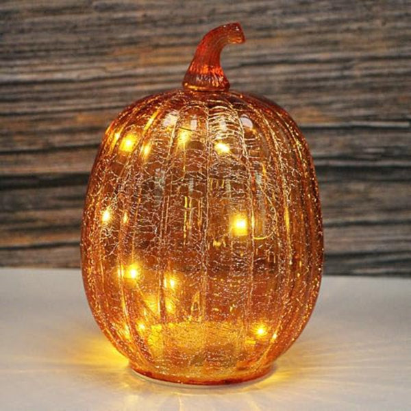 Fall Decorations For Home,Crackle Glass Pumpkin Light With Timer,Battery Operated Led Pumpkin Lamp,Light Up Glass Night Lights, Ideal For Halloween,Thanksgiving Rustic Decor, Xmas Décor