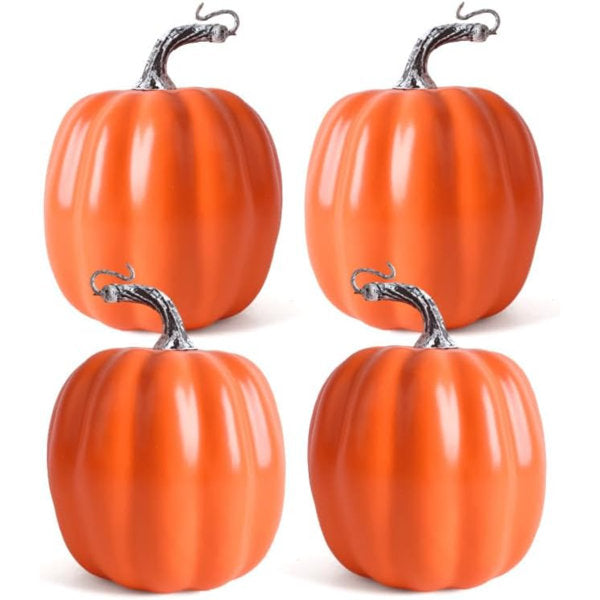Artificial Pumpkins,14PCS White Pumpkins Plastic Pumpkins Large Pumpkins For Fall Thanksgiving Halloween Seasonal Holiday Decor Decoration (4Pcs Bright Orange)