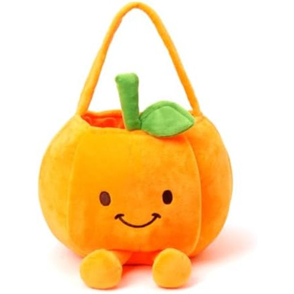 Plush Trick Or Treat Baskets For Halloween – Pumpkin, Witch, Ghost Candy Bags – Soft Jack-O-Lantern Buckets For Halloween Party Supplies (Pumpkin With Smile)