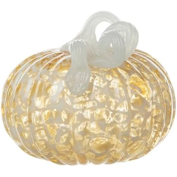 Hand Blown Glass Pumpkin Decor 5" Amber - Artisan Fall Harvest Thanksgiving Table Centerpiece Halloween Home Décor
