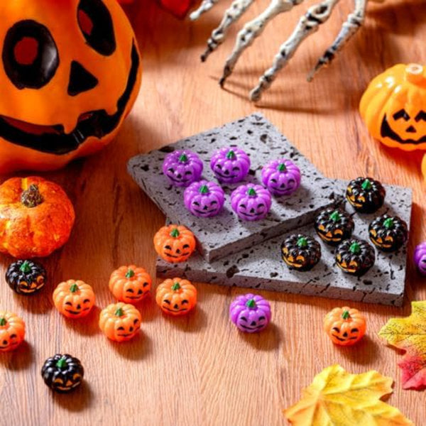 24 Pcs Mini Resin Pumpkin Halloween Miniature Grimace Pumpkin Tiny Vegetable Decor For Halloween Thanksgiving Fall Harvest Festival Party DIY Craft Home Table Decor(Orange, Purple And Black)
